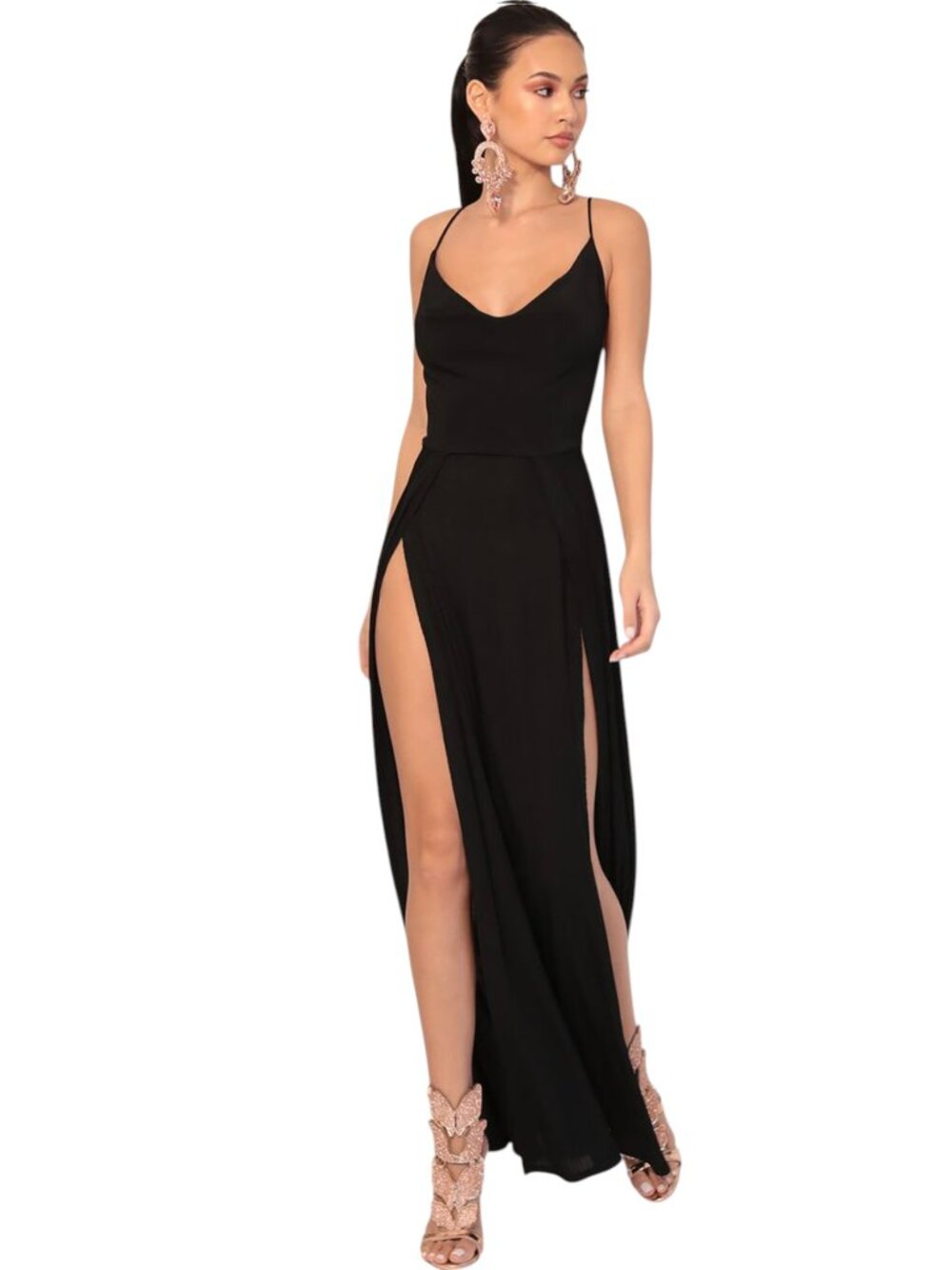 LUCY IN THE SKY BLACK DION COWL MAXI DRESS THIGH HIGH GLAM SQUAD PARISIAN CHIC M